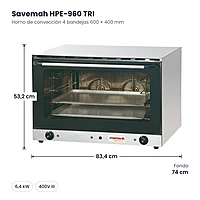 Horno de convección 4 bandejas 600 × 400 mm Savemah HPE-960 TRI – medidas