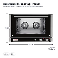 Horno de convección 4 bandejas GN 1/1 con humidificador Savemah SHEL-604 PLUS H MONO – medidas