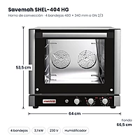 Horno de convección 4 bandejas GN 2/3 con grill y humidificador Savemah SHEL-404 HG