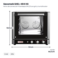 Horno de convección 4 bandejas GN 2/3 con grill y humidificador Savemah SHEL-404 HG – medidas