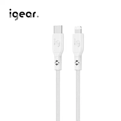 iGear Lightning to USB C 2M 60W PVC Silicone Cable - White
