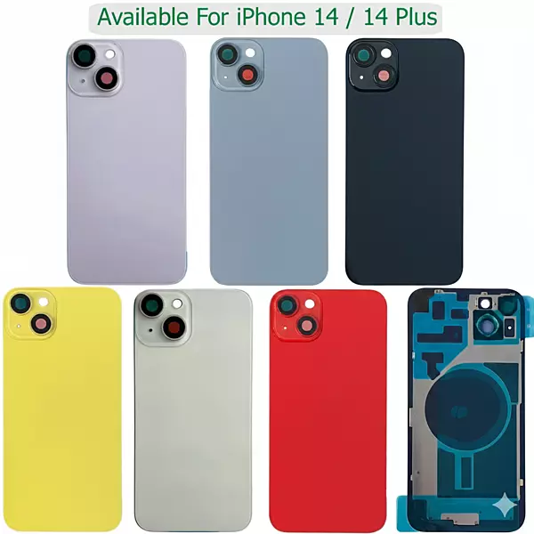 For Apple iPhone 14 - Replacement Back , Rear Glass With Camera Lens & Brackets - No Logo - Midnight
