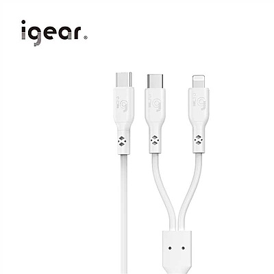 iGear 2 in 1 USB C to USB C and Lightning Cable 100W 1.2M - White