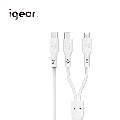 iGear 2 in 1 USB C to USB C and Lightning Cable 100W 1.2M - White