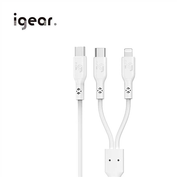 iGear 2 in 1 USB C to USB C and Lightning Cable 100W 1.2M - White
