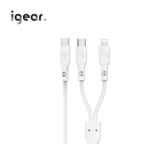 iGear 2 in 1 USB C to USB C and Lightning Cable 100W 1.2M - White