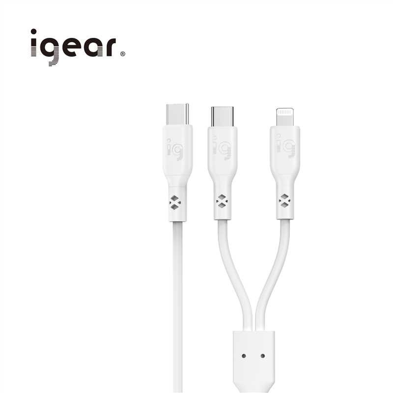 iGear 2 in 1 USB C to USB C and Lightning Cable 100W 1.2M - White