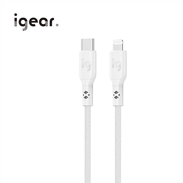 iGear Lightning to USB C 2M 60W Nylon Braided Cable - White