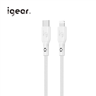 iGear Lightning to USB C 1M 60W Nylon Braided Cable - White