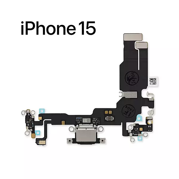 Genuine iPhone 15 - Replacement Charging Port Flex Cable With Microphone - Original - Reclaimed - Black