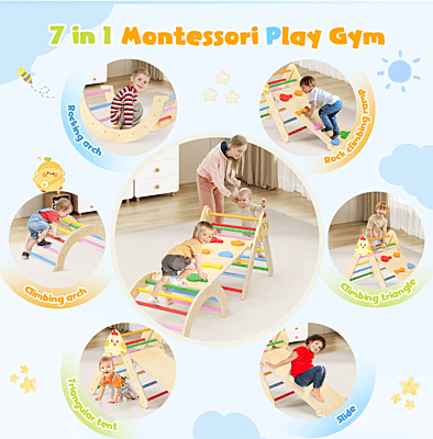 Многофункционален комплект за катерене 7в1 - Триъгълник на Пиклер, арка и рампа с дизайн Пиленце