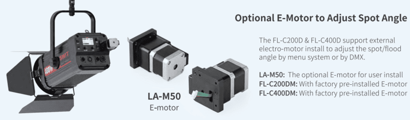 LA-M50 | E-Motor can adjust Spot or Flood by Menu or DMX, accessory for FL-C200D/C400D
