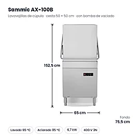 Lavavajillas de capota Sammic AX-100B con bomba de vaciado 400 V – medidas