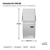 Lavavajillas de capota Sammic UX-100 doble pared 400 V – medidas