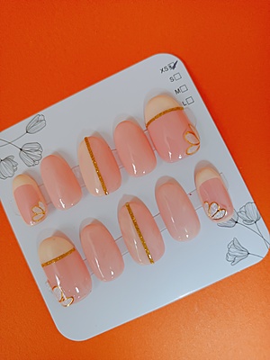 Peach Sorbet with yellow & Gold line with flower