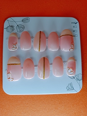 Peach Sorbet with yellow & Gold line with flower