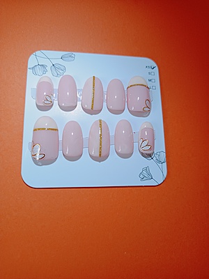 Peach Sorbet with yellow & Gold line with flower