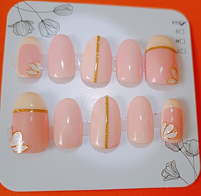 Peach Sorbet with yellow & Gold line with flower