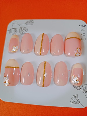 Peach Sorbet with yellow & Gold line with flower