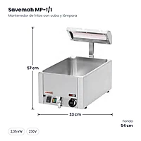 Mantenedor de fritos con cuba y lámpara Savemah MP-1/1 – medidas