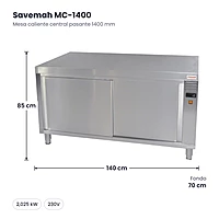 Mesa caliente central pasante 1400 mm Savemah MC-1400 – medidas