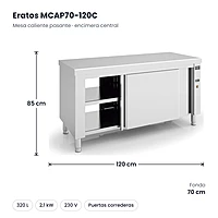 Mesa caliente pasante con encimera central 120x70 cm Eratos MCAP70-120C – medidas