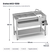 Mesa coctelera con estante y cuba derecha 120x74,5 cm Eratos MCE-120D – medidas