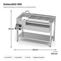 Mesa coctelera con estante y cuba izquierda 120x74,5 cm Eratos MCE-120I – medidas