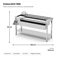 Mesa coctelera con estante y cuba izquierda 160x74,5 cm Eratos MCE-160I – medidas