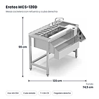 Mesa coctelera con refuerzo y cuba derecha 120x74,5 cm Eratos MCS-120D – medidas