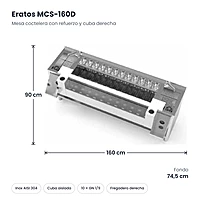 Mesa coctelera con refuerzo y cuba derecha 160x74,5 cm Eratos MCS-160D – medidas