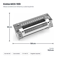 Mesa coctelera con refuerzo y cuba izquierda 160x74,5 cm Eratos MCS-160I – medidas