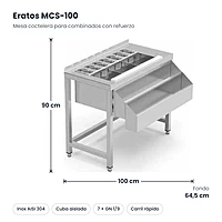 Mesa coctelera para combinados con refuerzo 100x64,5 cm Eratos MCS-100 – medidas