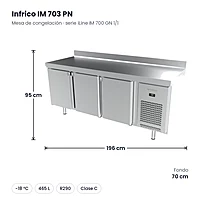 Mesa de congelación 196 cm 3 puertas GN 1/1 Infrico IM 703 PN – medidas