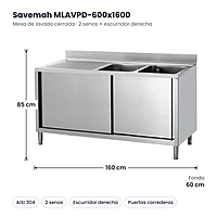 Mesa lavado con fregadero y puertas 600x1600 Escurridor derecha