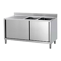 Mesa de lavado con 2 senos, escurridor derecha y puertas 160x60 Savemah MLAVPD-600x1600