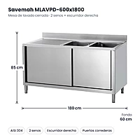 Mesa lavado con fregadero y puertas 600x1800 Escurridor derecha