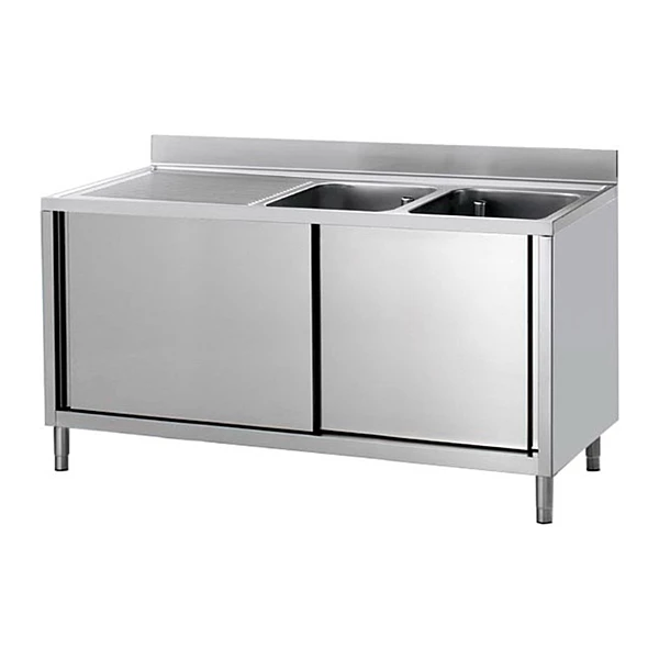 Mesa de lavado con 2 senos, escurridor derecha y puertas 180x60 Savemah MLAVPD-600x1800