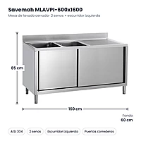 Mesa lavado con fregadero y puertas 600x1600 Escurridor izquierda