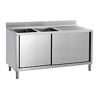Mesa de lavado con 2 senos, escurridor izquierda y puertas 160x60 Savemah MLAVPI-600x1600