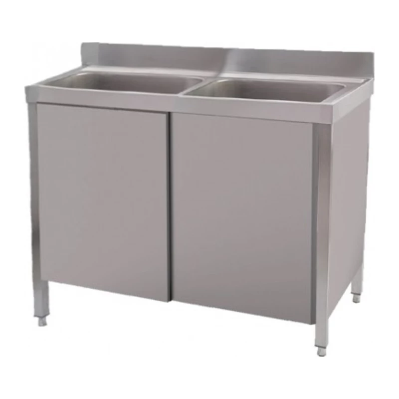 Mesa de lavado con 2 senos y puertas 100x60 Savemah MLAVPC-600x1000