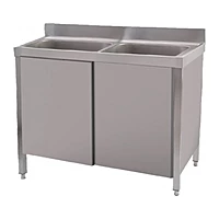 Mesa de lavado con 2 senos y puertas 120x60 Savemah MLAVPC-600x1200