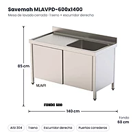 Mesa lavado con fregadero y puertas 600x1400 Escurridor derecha