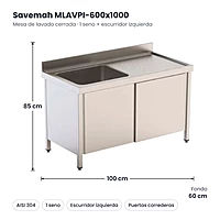 Mesa lavado con fregadero y puertas 600x1000 Escurridor izquierda