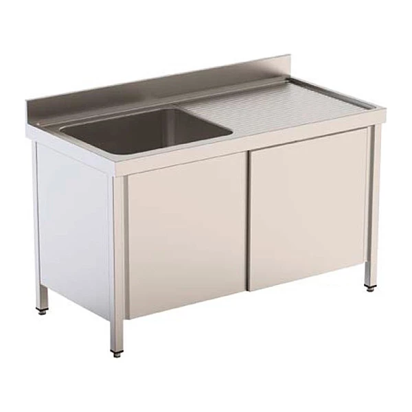 Mesa de lavado con seno, escurridor izquierda y puertas 140x60 Savemah MLAVPI-600x1400