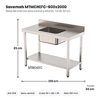 Medidas Savemah MTMCHEFC-600x2000: 200 x 60 x 85 cm