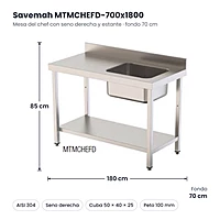 Medidas Savemah MTMCHEFD-700x1800: 180 x 70 x 85 cm