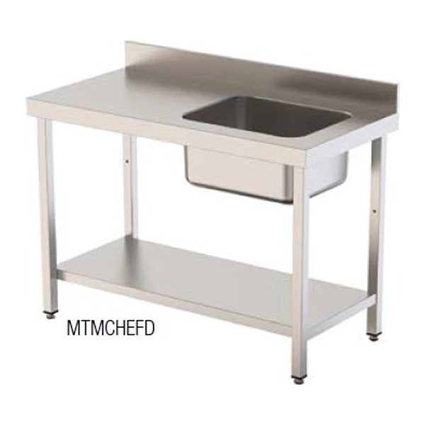 Mesa mural con seno derecha y estante 180x70 Savemah MTMCHEFD-700x1800