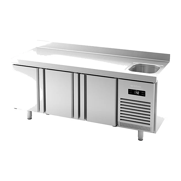 Mesa refrigerada con fregadero 196 cm 3 puertas GN 1/1 Infrico BMGN 1960 F