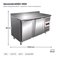 Medidas Savemah MSRG-1500: 150.5 x 70 x 86 cm